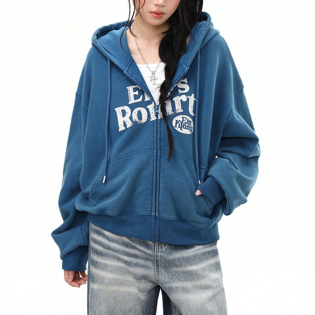 クラッシュレタリングロゴジップパーカー 2col   R02777
