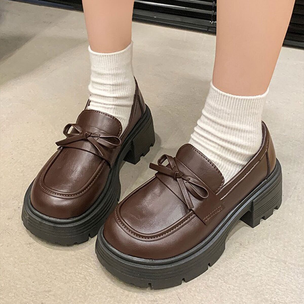 リボン ローファー PUレザー レディース 韓国 シューズ 大人 学生 通勤 通学 きれいめ カジュアル シンプル 歩きやすい チャンキーヒール 大人可愛い 大人女子