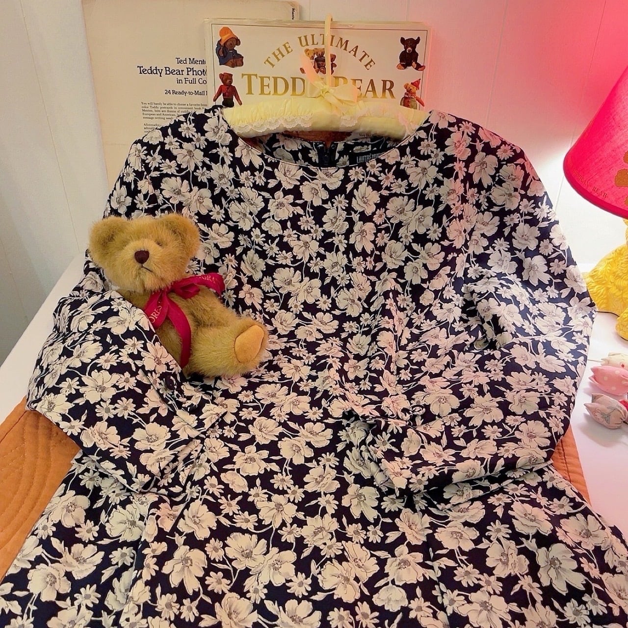 white flower navy flare one-piece