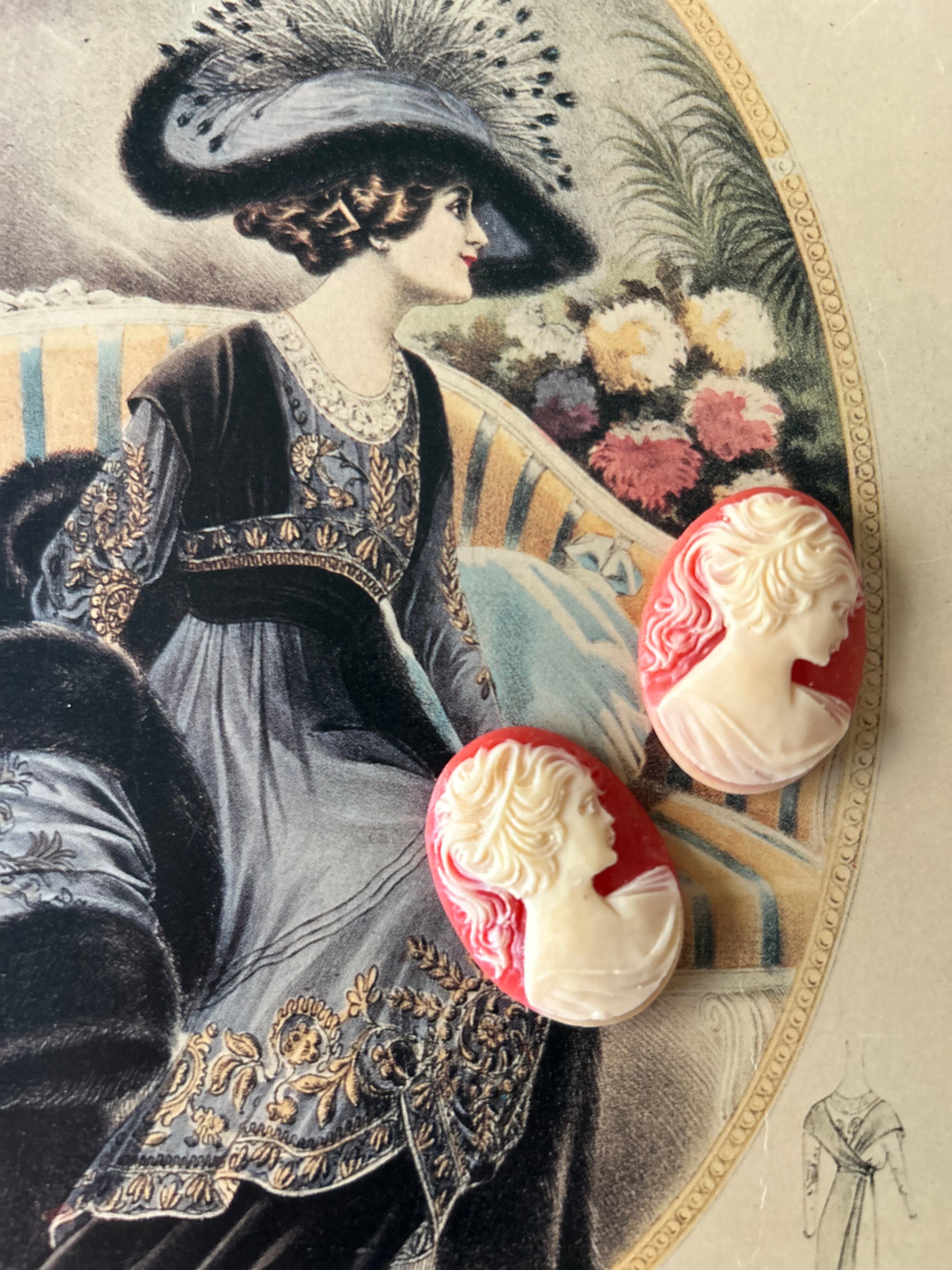 USA ヴィンテージカメオ カボション 女性の横顔 ヴィーナス 30mm アクセサリーパーツ カルトナージュ デコレーション素材