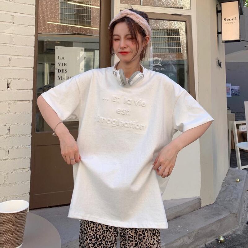 ホワイトTシャツ サマーレッドスタイルルーズ ストリート 夏物 試着室89966084414