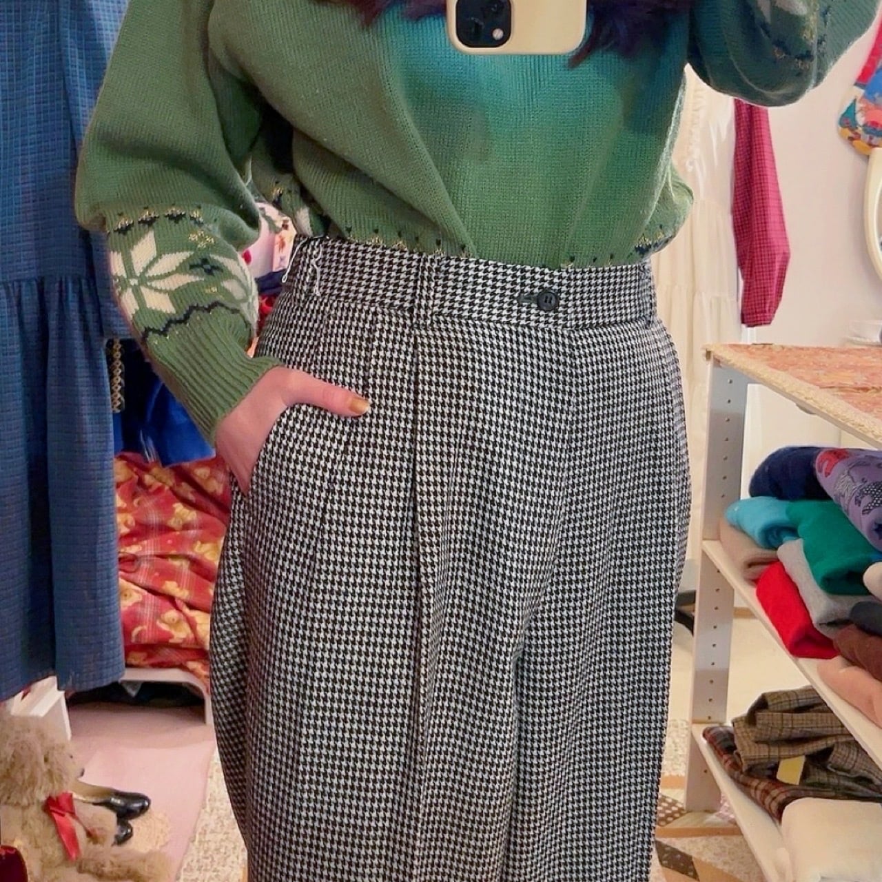 houndstooth center press pants