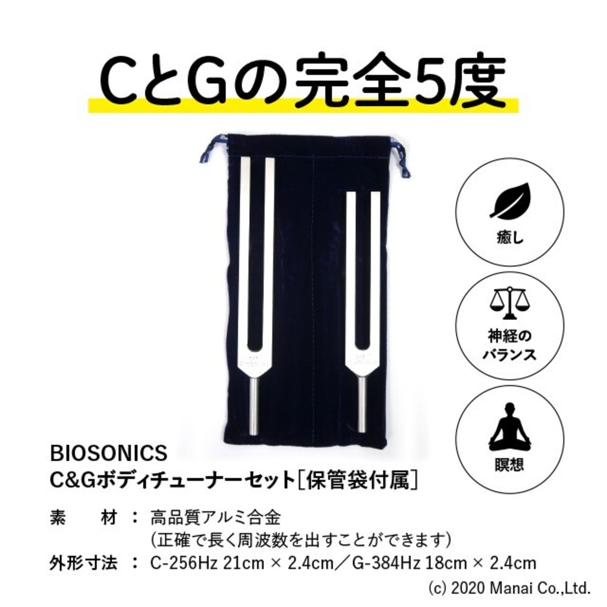 音叉 BIOSONICS C 256Hz & G 384Hz ボディチューナー 2点セット 収納袋 