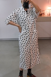 80's mood square dot shirt dress