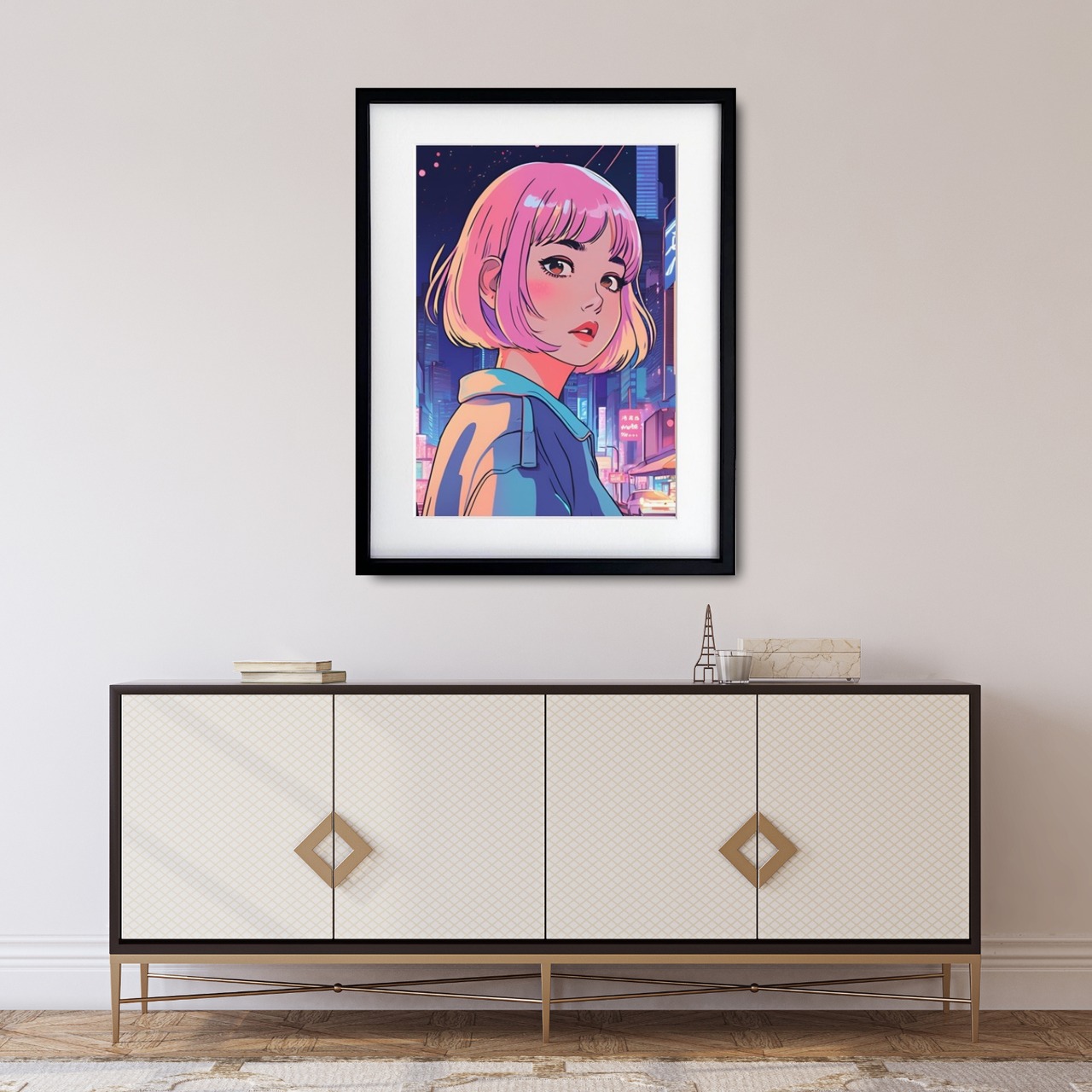 Bob Girl｜レトロポップな女性イラストアートポスター｜ヴィンテージ感とモダンが融合した洗練インテリアにA4ポスター