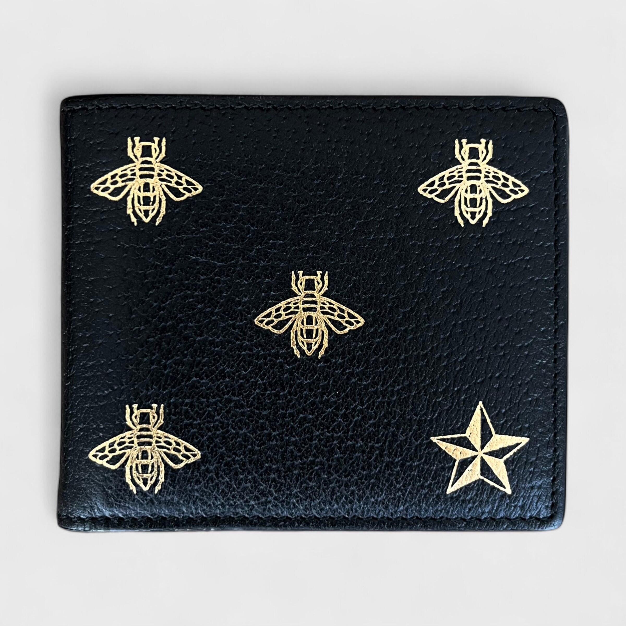 グッチ ビー スター レザー 二つ折り 財布 ブラック ゴールド 495055 GUCCI グッチ ビー&スター 二つ折り財布 ブラック ゴールド | BRAND
