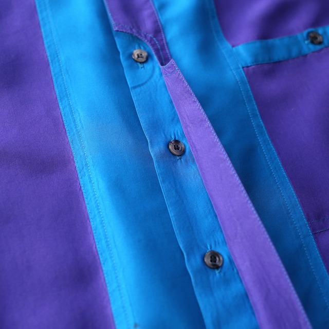 bi-color switching design silk shirt