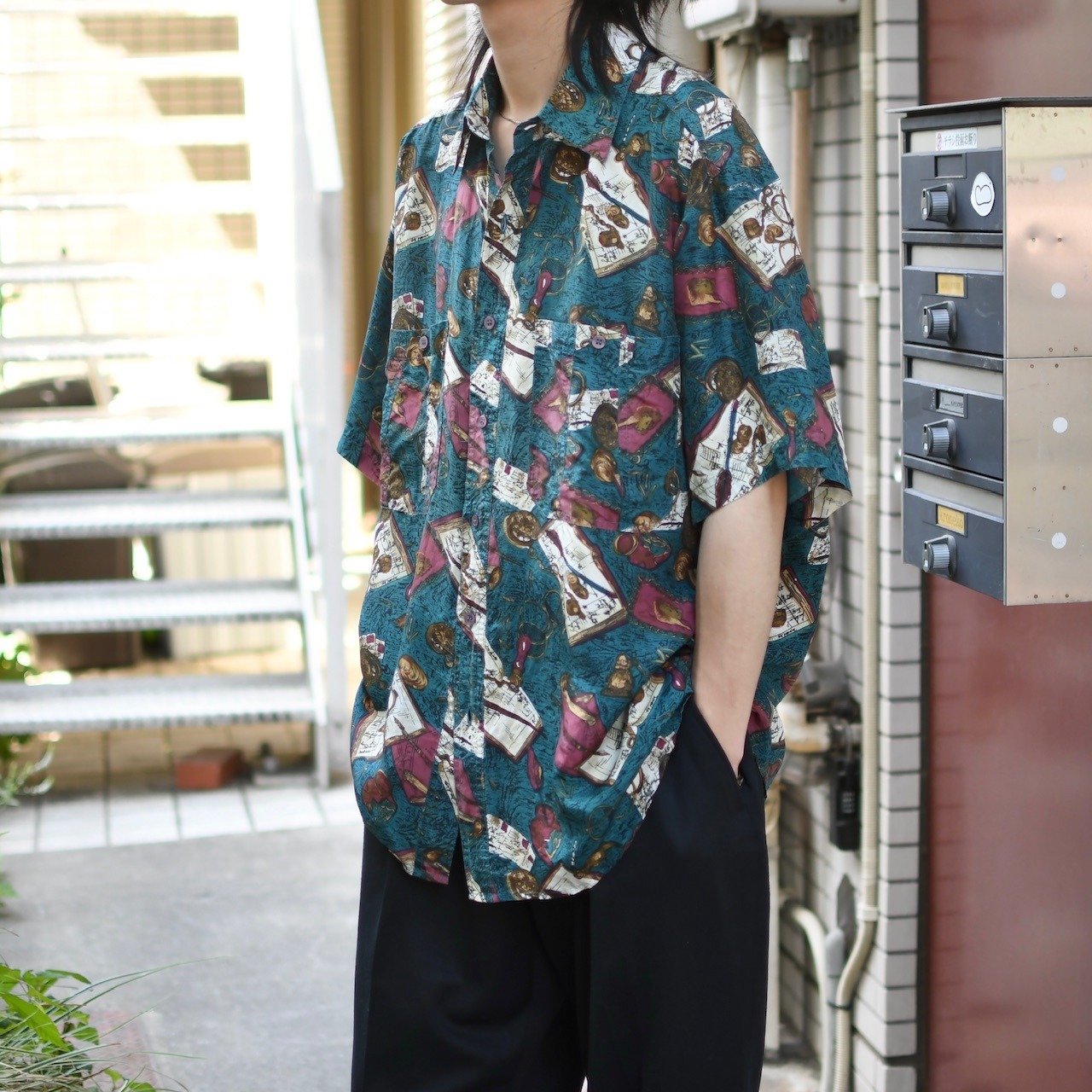 antique motif pattern silk shirt