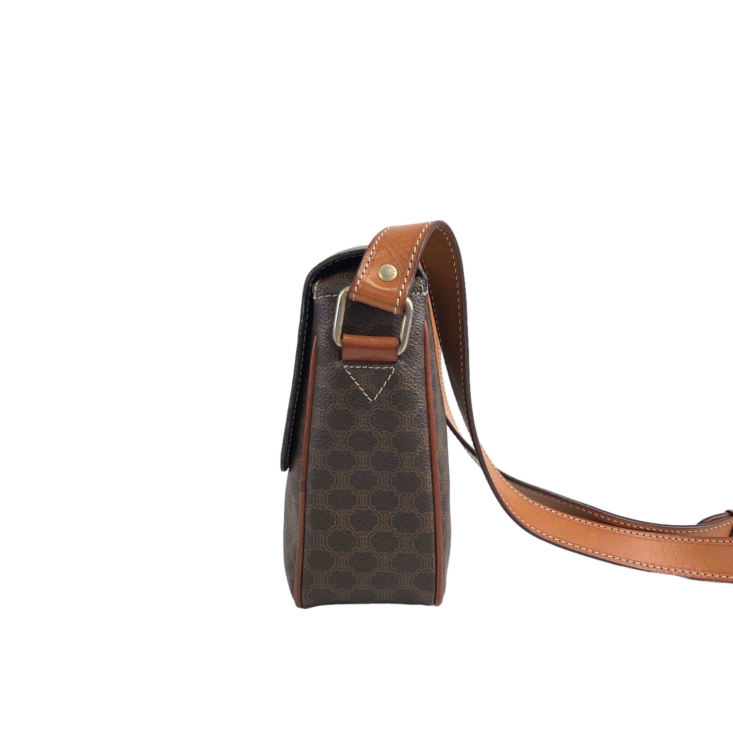 CELINE セリーヌ マカダム ショルダーバッグ ブラウン ロゴ サークル