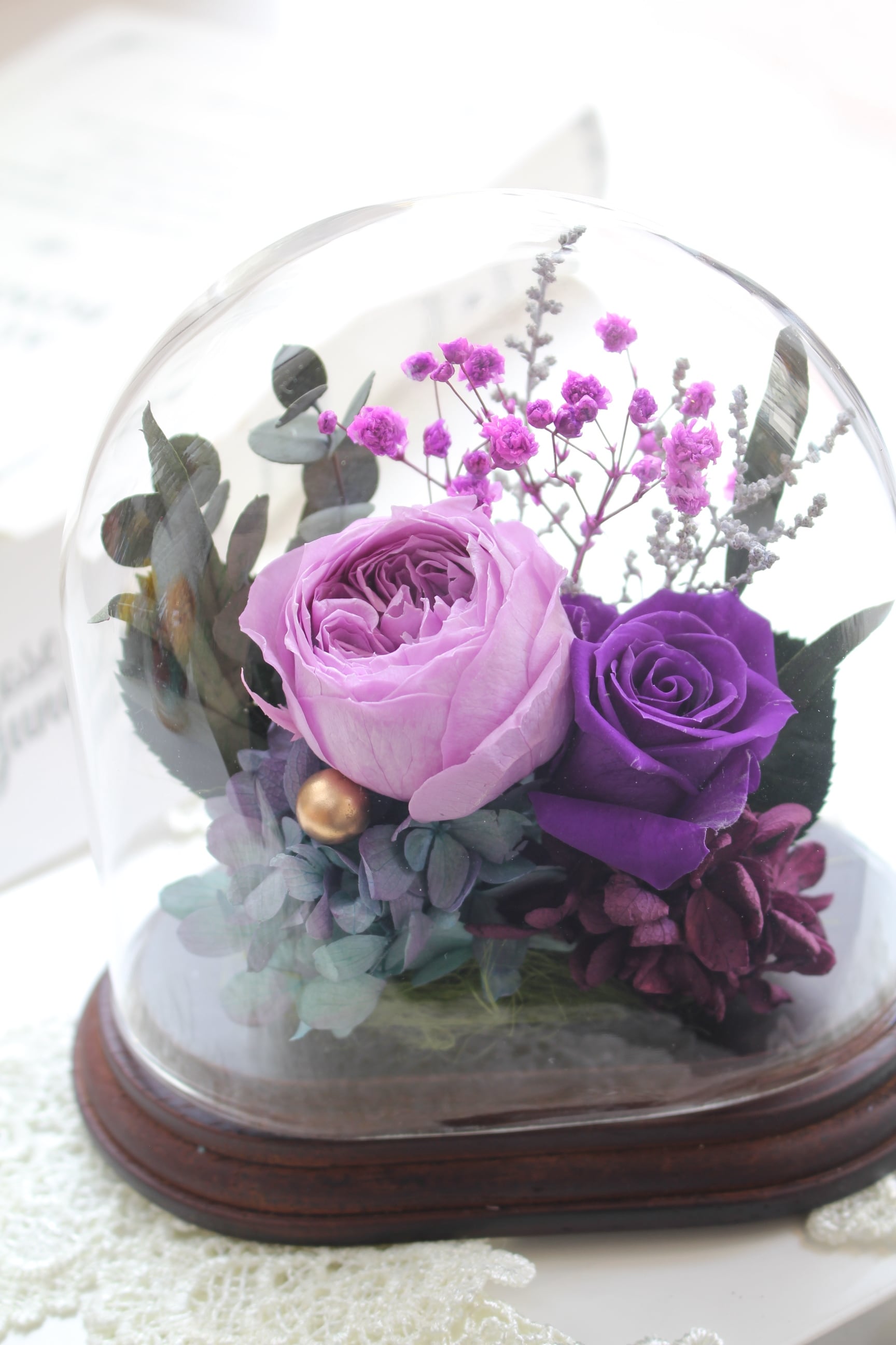 オーバルガラスドームS/ウッド | 福岡のプリザーブドフラワー専門店