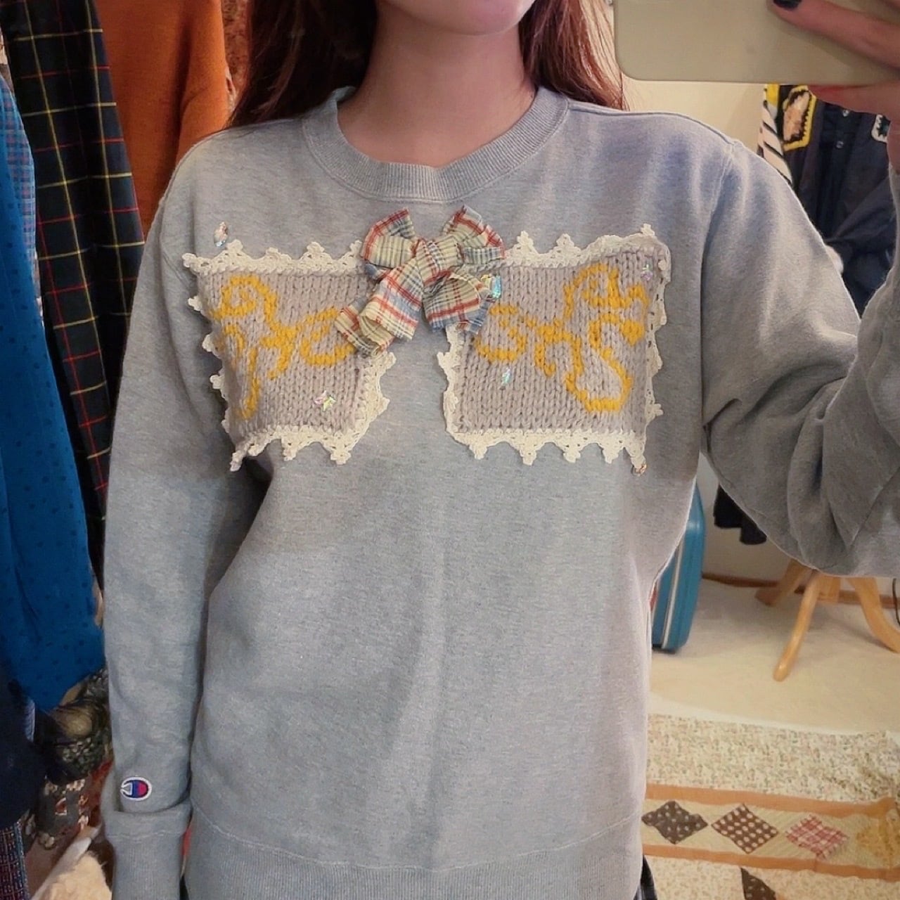 remake / side street light ribbon gray sweat