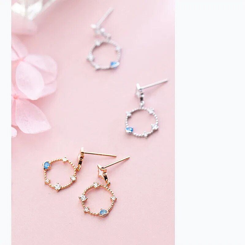 星＆サークル☆ジルコニアドロップピアス A | Kuroneko Kazari