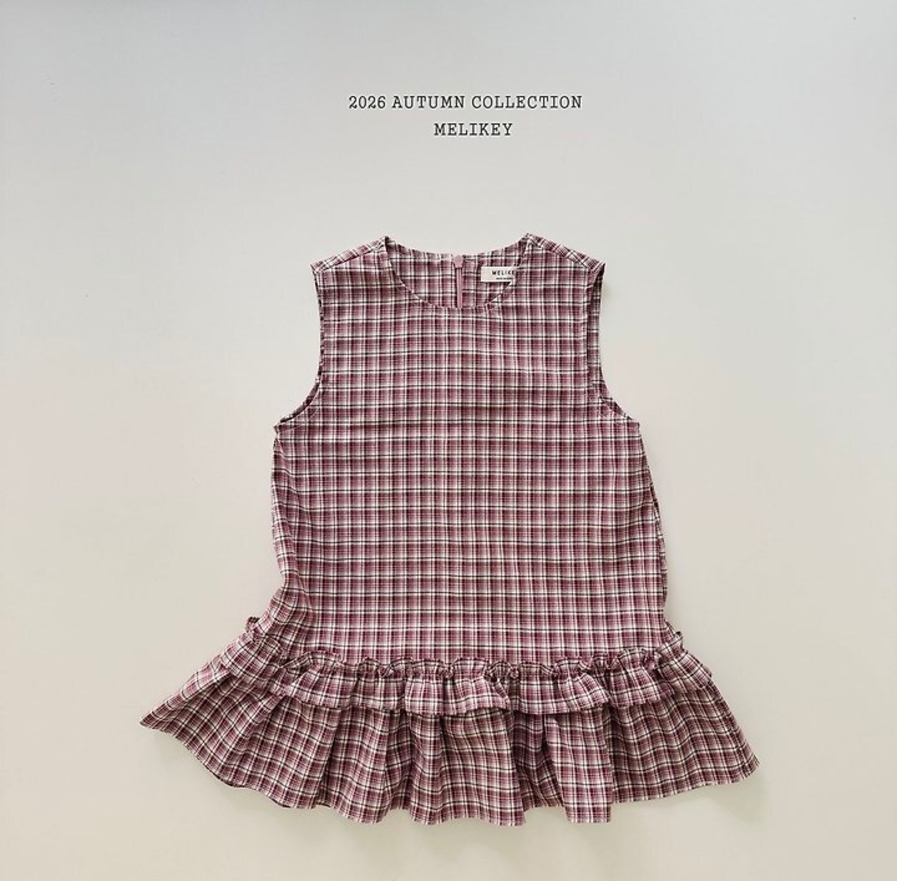 韓国子供服 / 26Autumn / 〖取寄〗Melikey / チェックフリルワンピース / 女子服 *XS~JM*