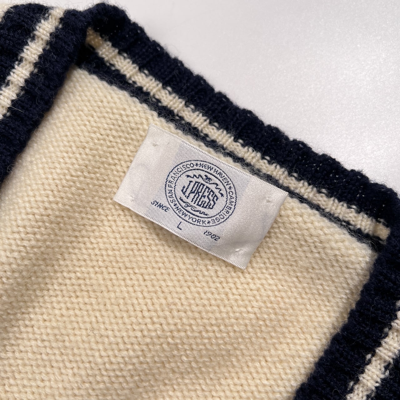 J.PRESS ジェイプレス チルデン ウールニットセーター サイズ L /アイボリー×ネイビー/オンワード樫山