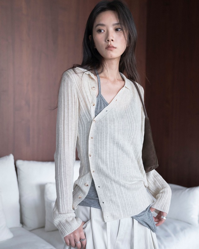 Sheer Ribbed Asymmetric Cardigan