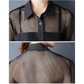 メッシュ素材 アシメントリックヘム シャツ30122