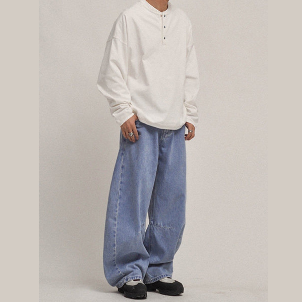 フェードブルー バギーデニムパンツ N3601 - 5