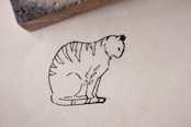 フランス 6c 居眠りの猫さんとメランコリーな木製スタンプ ヴィンテージ