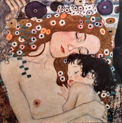 グスタフ・クリムト「母と子」 ポスター額装品 額縁外寸69.0x69.0x2.5