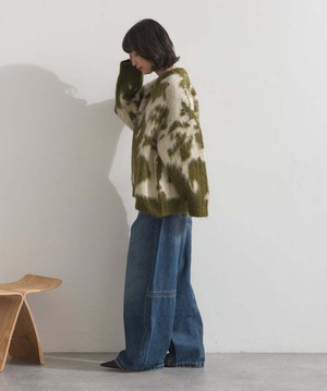 HD2510057  モヘアタッチタイダイ柄オーバーサイズニットプルオーバー green