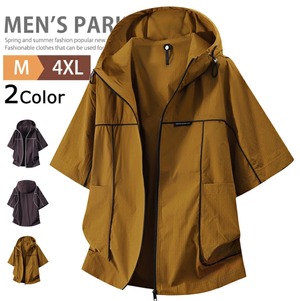 ジップパーカー 半袖 半袖パーカー メンズ 2色 M-4XL フード付き 薄手 スポーツ アウトドア 春夏 26LT778