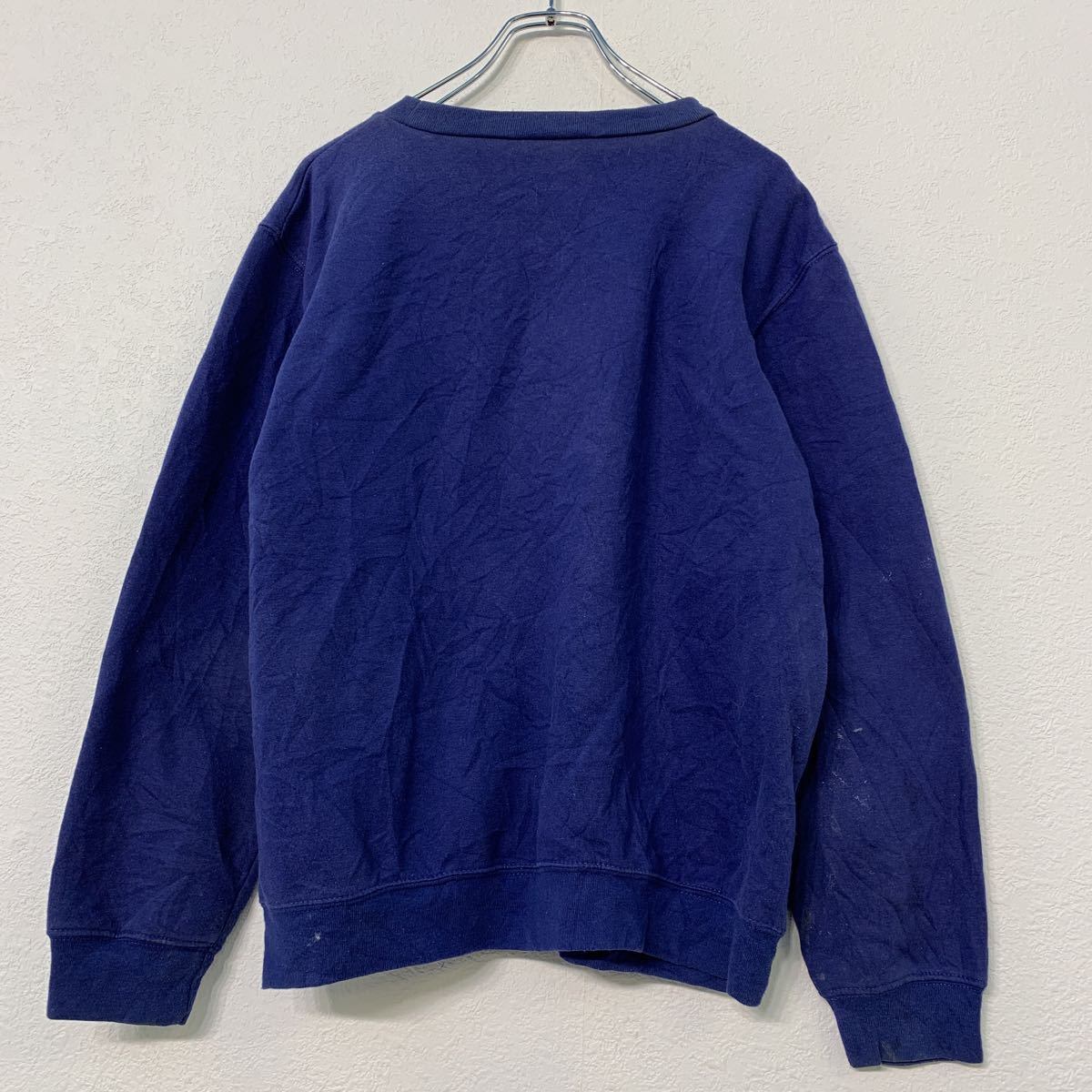 プリント スウェット トレーナー M ブルー ホワイト 裏起毛