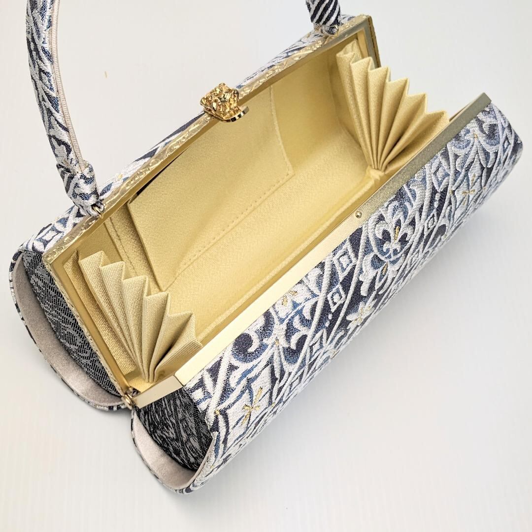 和装 草履バッグセット 帯地 菱 白×金 3枚芯 フリーサイズ k19-1