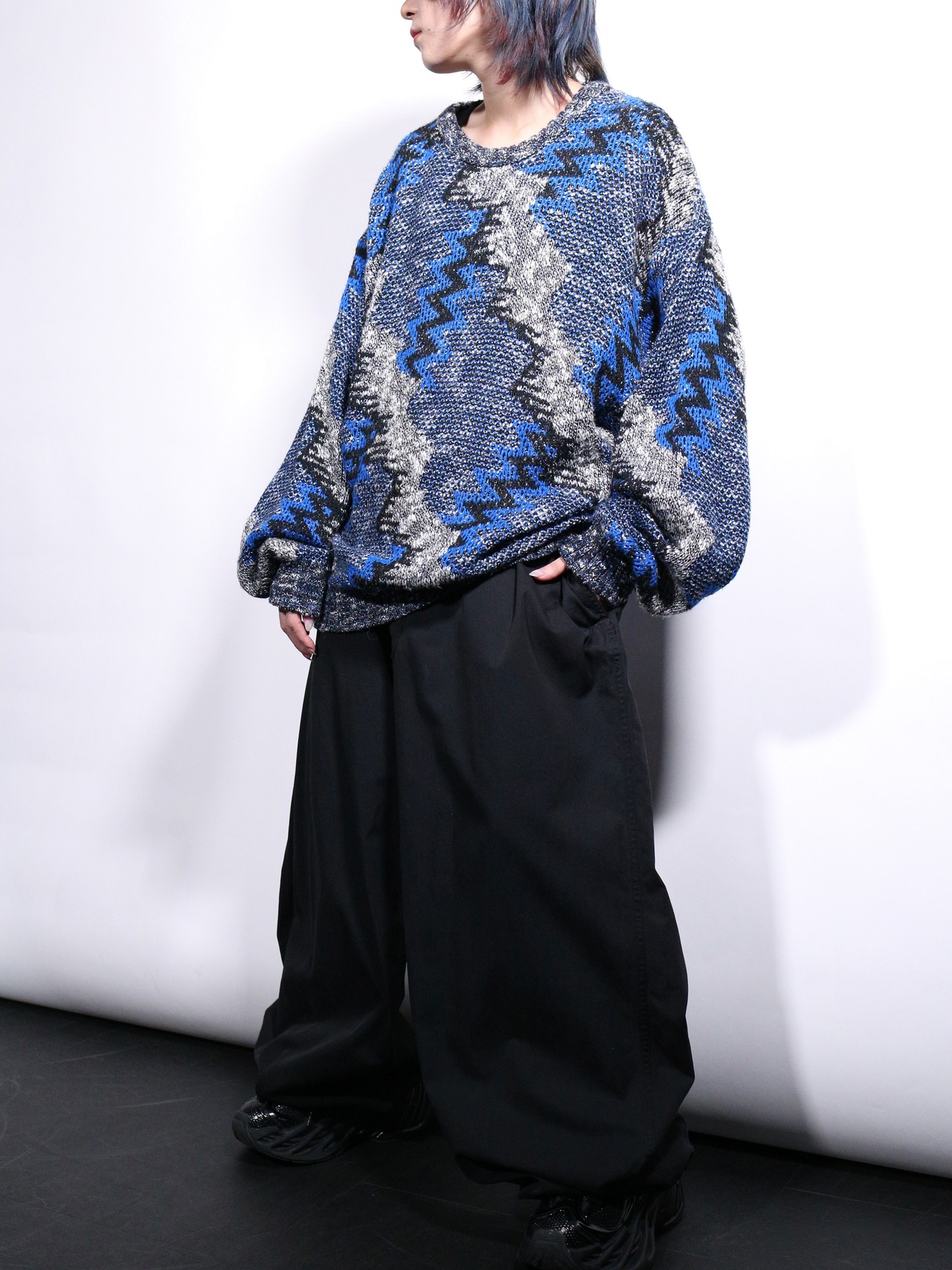 "ギザギザ" multi art pattern good coloring sweater - 3