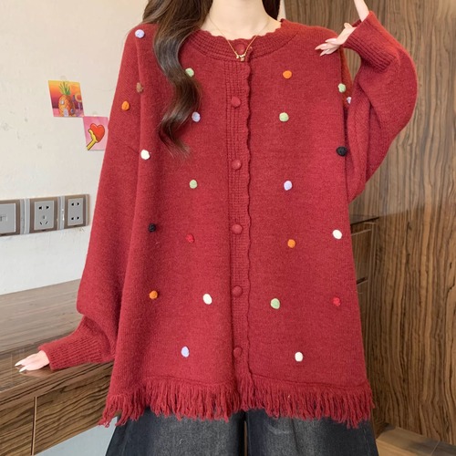 フリンジヘムマルチドットニットカーデ ・73969