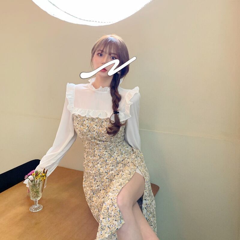 フローラルドレス スタンダードスカート スプリングオータム ロング レトロ 春物 秋物 花柄 ブラックストロベリース47003603857