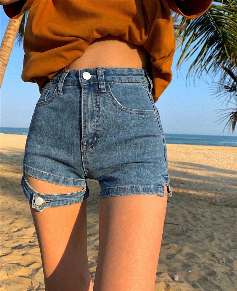 ジーンズ ハイウェストウェストショーツ サマーパンツ 夏物 ブルマー ヨーロピアン ブラックストロベリース56259160106