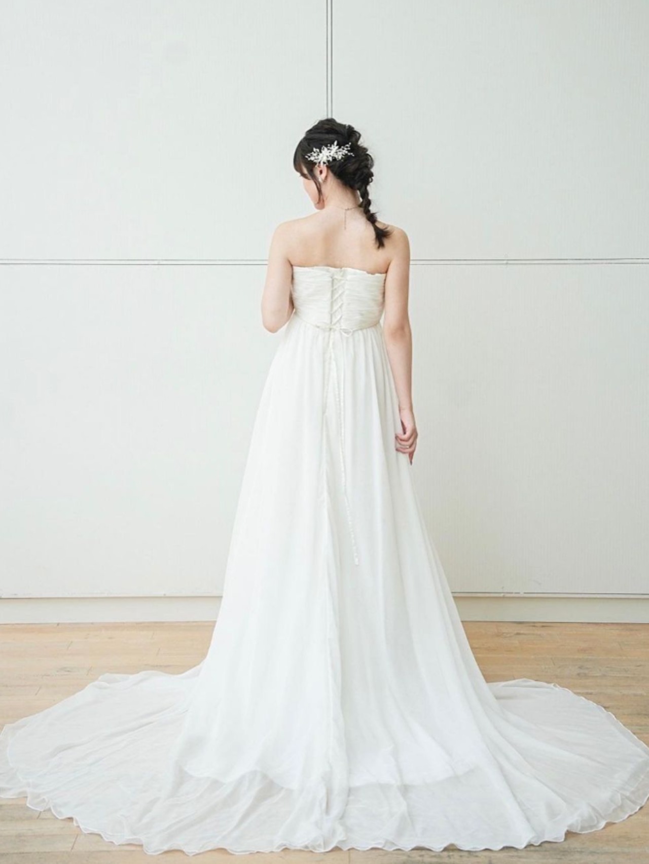 パーティードレス ふんわりシフォン ベアトップ ビスチェドレス ロング  