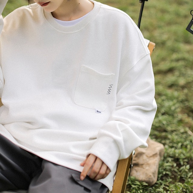 ジグザグステッチパッチポケットスウェットシャツ　A01832