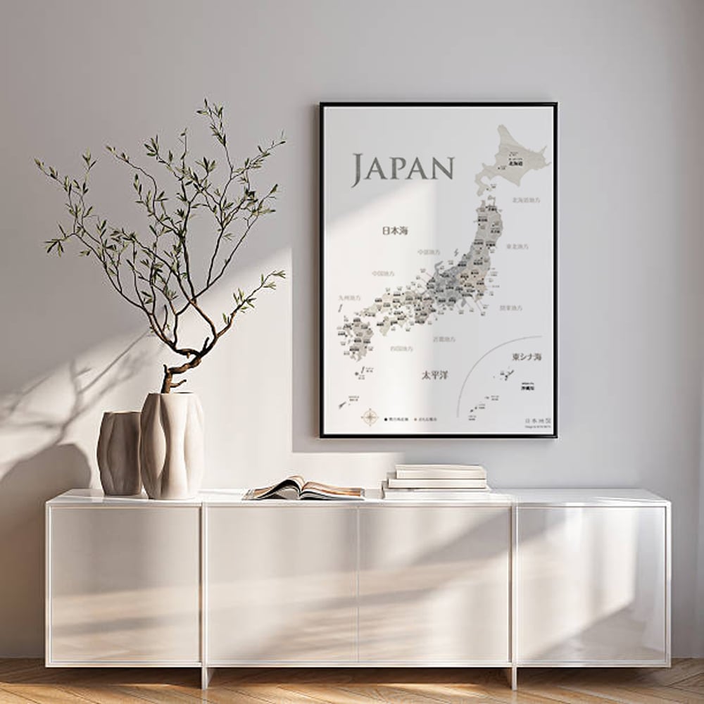 B0サイズ◆送料無料◆インテリアポスター 送料無料】グレー大理石調 日本地図 【受注生産】インテリアに
