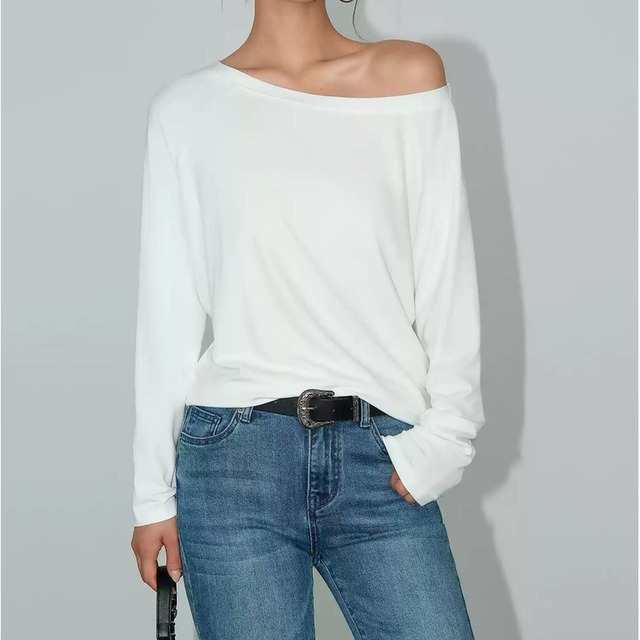 One Shoulder Long Sleeve T-Shirts 124450