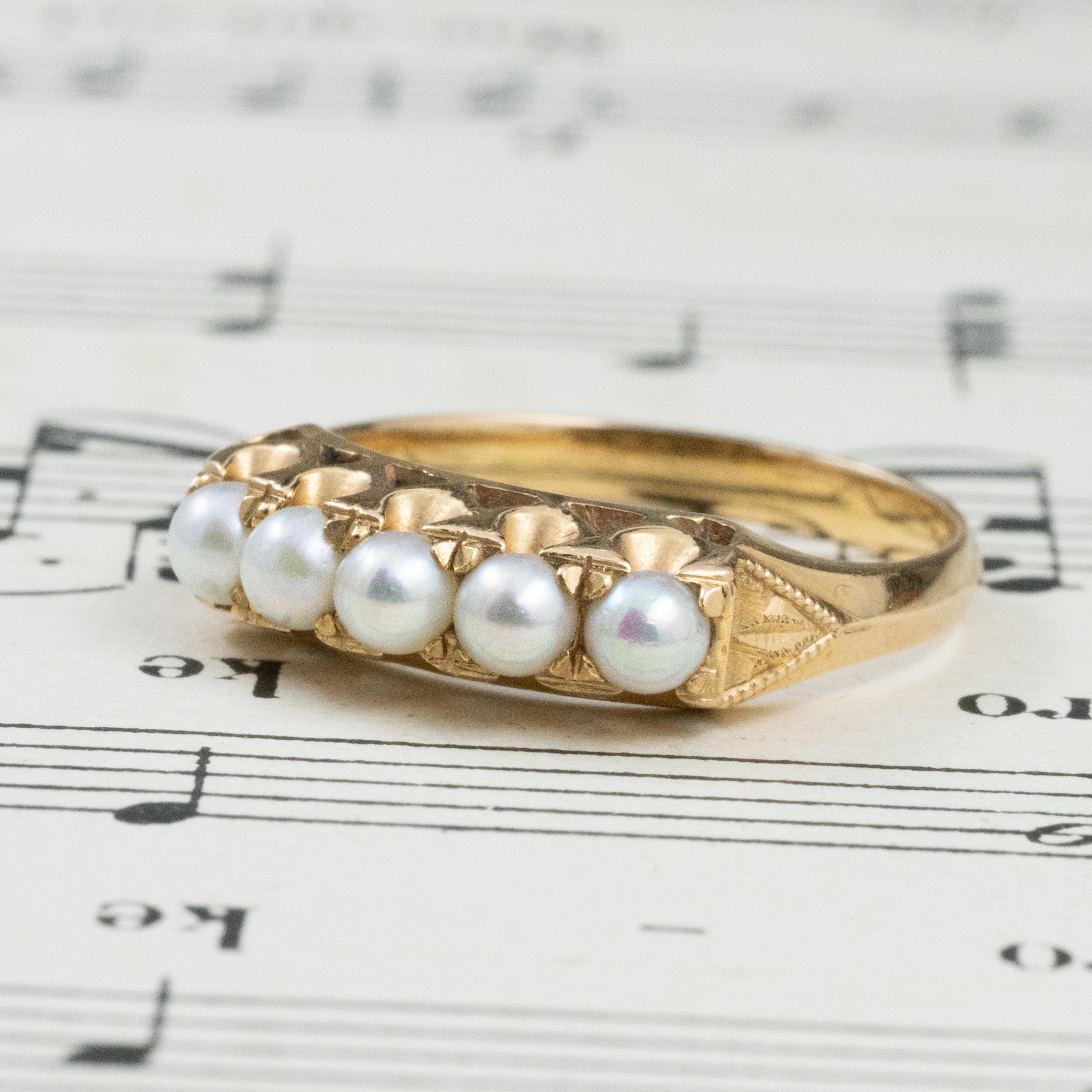 日本の作品】昭和レトロ 一文字 デザイン ヴィンテージ K18 パール