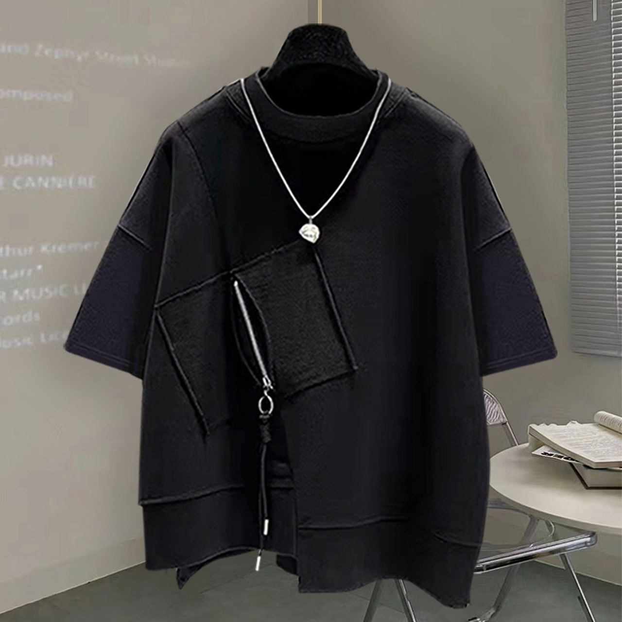 Loose and slim zipper design T-shirt(MT1281)