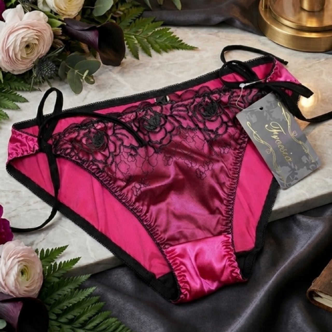 Plus Size Satin Tie-side Panty (Pink) | サテン 紐パン (ピンク