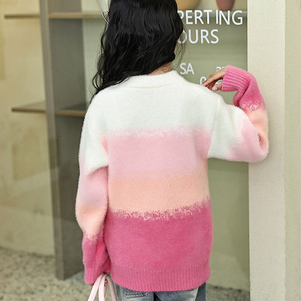 【送料無料】 子供服 女の子 ニット セーター グラデーション 長袖 韓国 春秋 キッズ 小学生 かわいい おしゃれ 厚手 暖かい カジュアル ゆったり 通学 通園 大人可愛い 大人女子