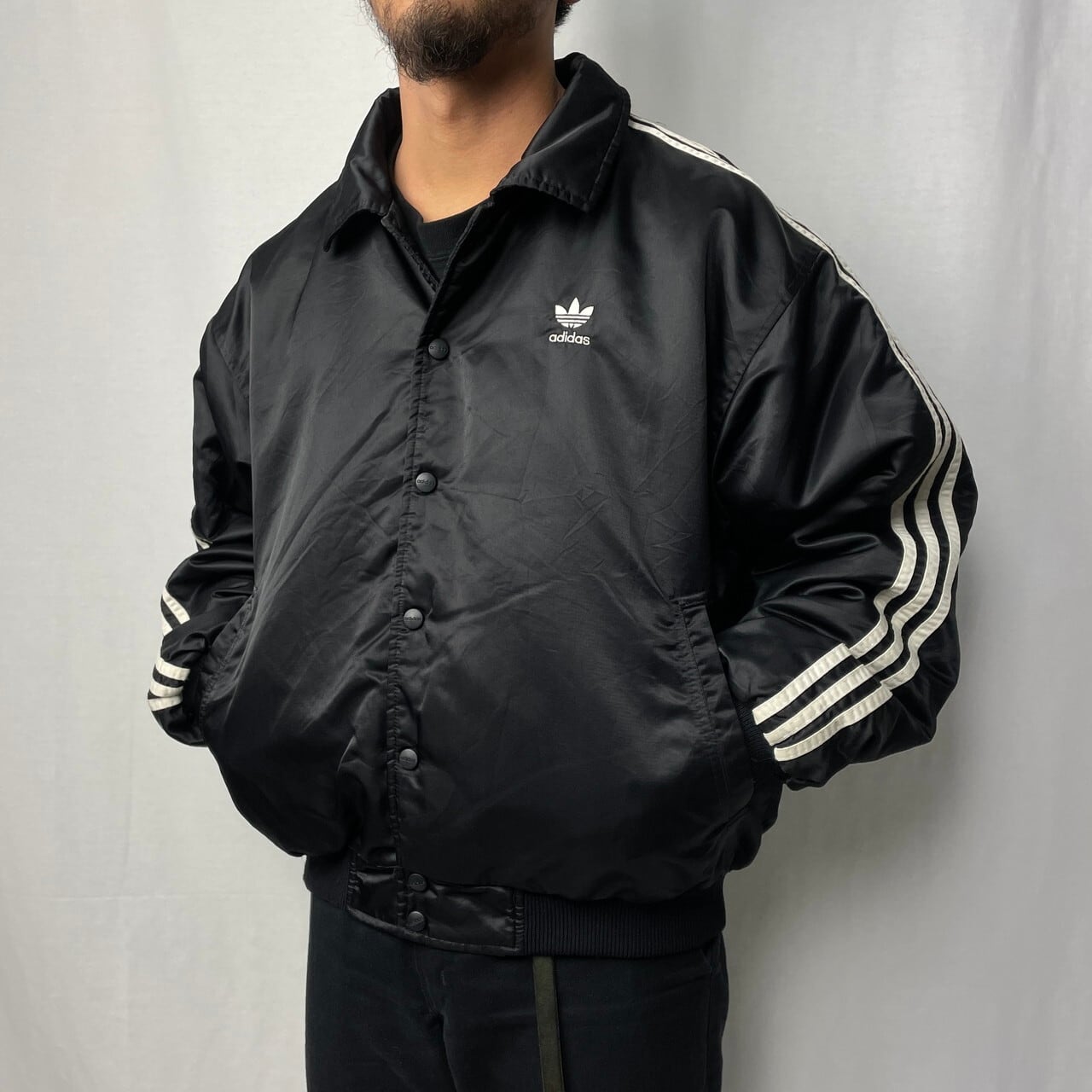 90s adidas 刺繍ロゴ トラックジャケット スタジャン  黒 XL