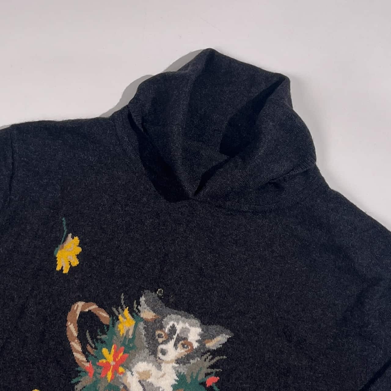 カシミヤ100% ALLEGREZZA アレグレッザ 犬柄 ドッグ タートルネック ニット セーター L /チャコール系 レディース