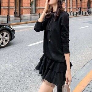 パーカーワンピース フリルワンピ ミニワンピ カジュアル ガーリー