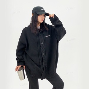 ★予約★D-457　2026秋冬新作♡blackenergy刺繍ロゴフロントボタンニットパーカーカーディガン　ブラック