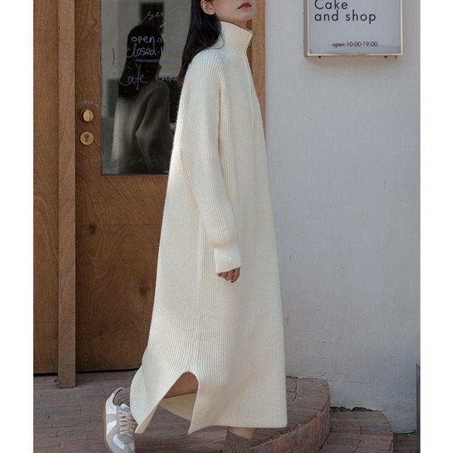 ハーフジップリブワンピース　A1385