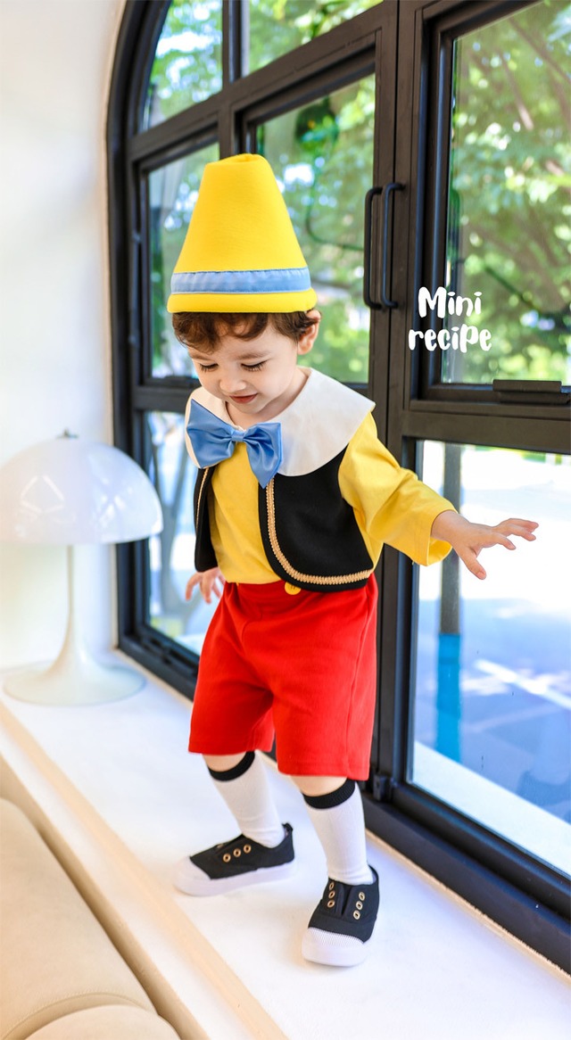 【即納】<mini recipe>  Pinocchio boy (hat+Tee+pants set)