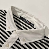 美品 RLX Ralph Lauren アールエルエックス ラルフローレン ボーダー柄 BD 半袖 ポロシャツ ストレッチ S/P /ブラック×ホワイト/メンズ/ゴルフ