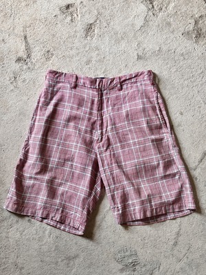 90～00s OLD STUSSY/Check print Shorts/紺タグ/W32/チェック柄ショ－ツ/ショ－トパンツ/刺繍ロゴ/ピンク/ステュ－シ－/オ－ルドステューシー