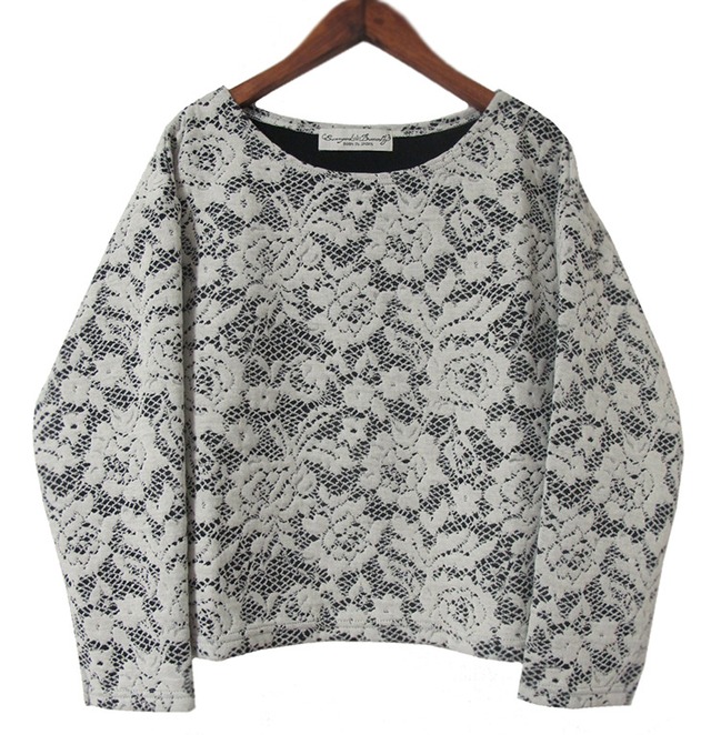 flower lace quilt jacquard tops / white