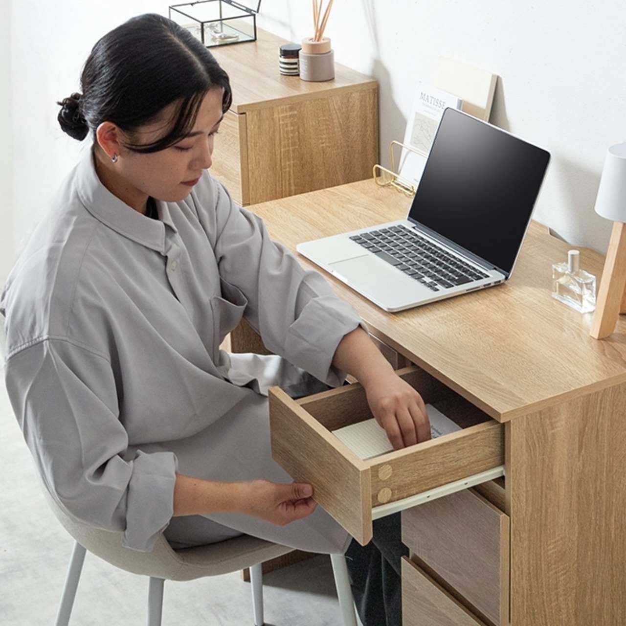 引き出し付き コンパクトデスク 幅90cm