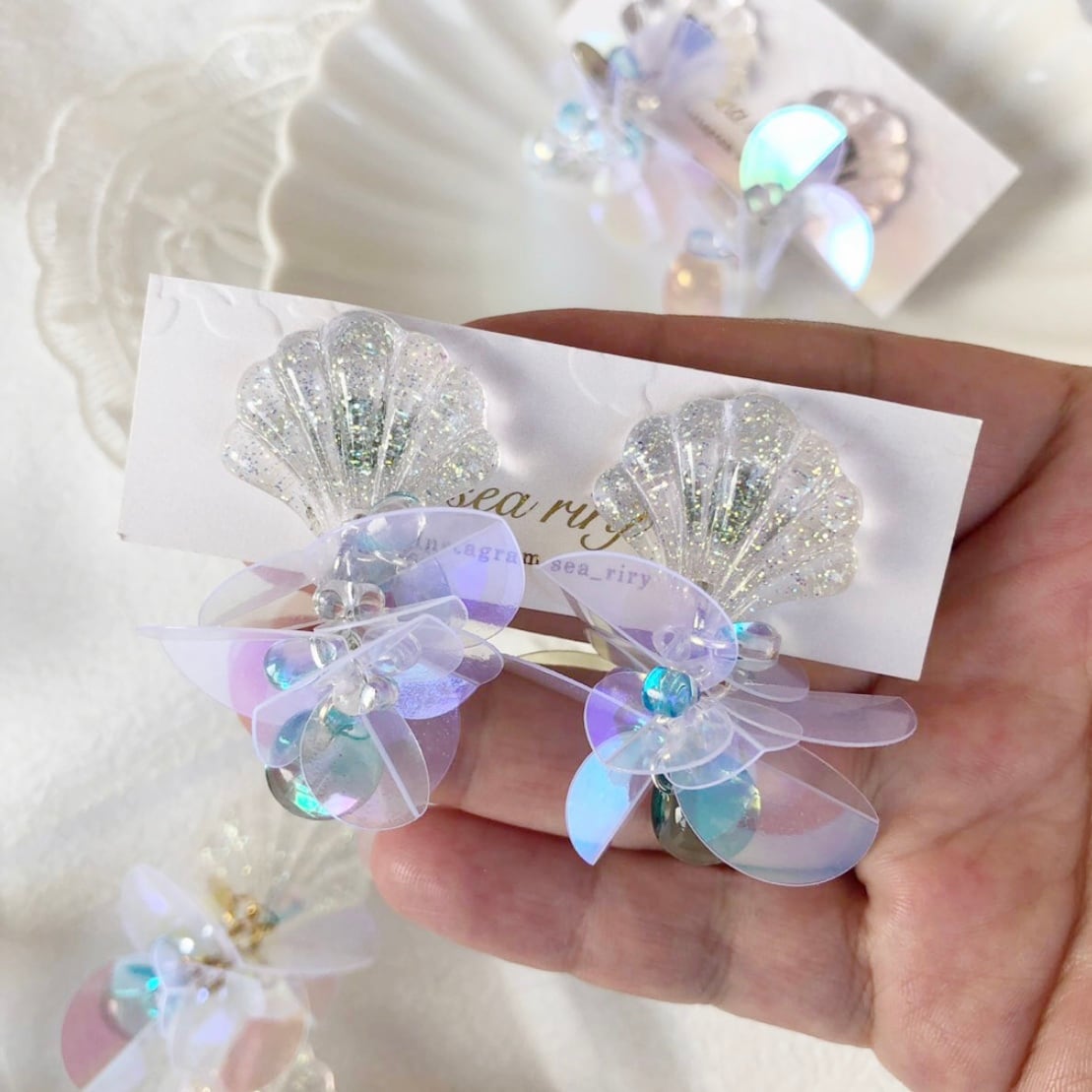 no.843 人魚姫のゆらゆらピアス シェル マーメイド Mermaid クリア